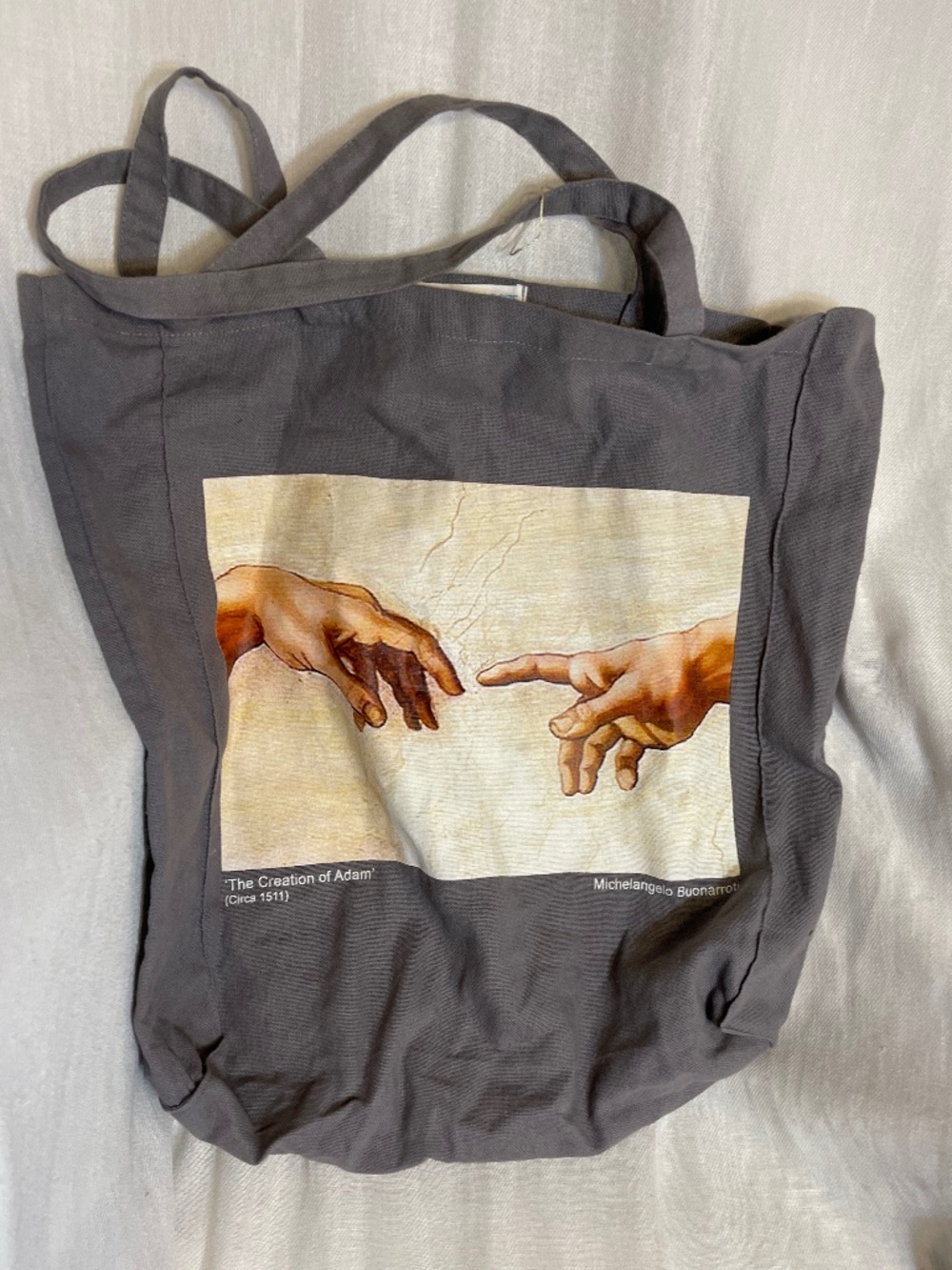 Coach Gray Canvas Tote with Michelangelo Hands Print